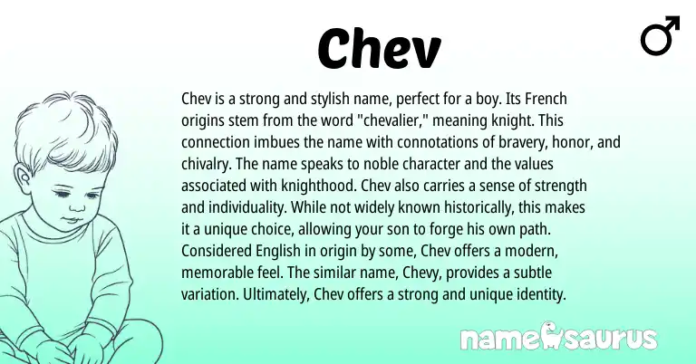 Infographic about Chev name meaning, Chev is a name from French, American origin(s).
