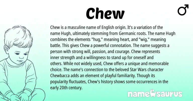 Infographic about Chew name meaning, Chew is a name from Germanic, English origin(s).
