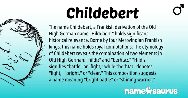 Infographic about Childebert name meaning, Childebert is a name from Old High German, Frankish origin(s).