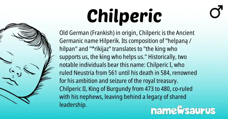 Infographic about Chilperic name meaning, Chilperic is a name from Old German, Frankish, Ancient Germanic origin(s).
