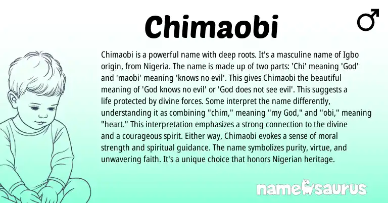 Infographic about Chimaobi name meaning, Chimaobi is a name from Igbo, Nigerian origin(s).