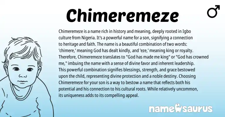 Infographic about Chimeremeze name meaning, Chimeremeze is a name from Igbo origin(s).