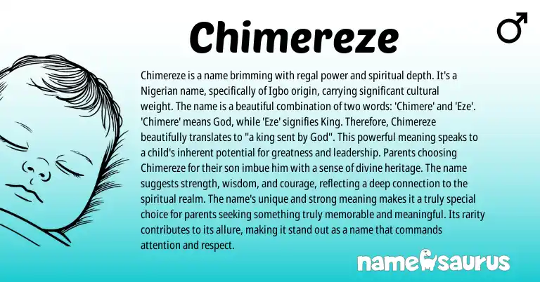 Infographic about Chimereze name meaning, Chimereze is a name from Igbo, Nigerian origin(s).