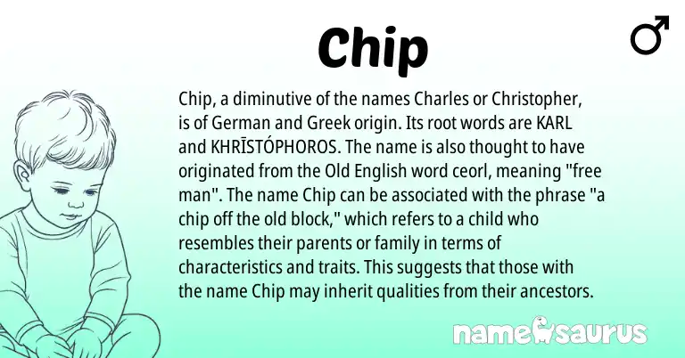 Infographic about Chip name meaning, Chip is a name from German, Old English, Greek origin(s).