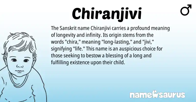 Infographic about Chiranjivi name meaning, Chiranjivi is a name from Sanskrit origin(s).