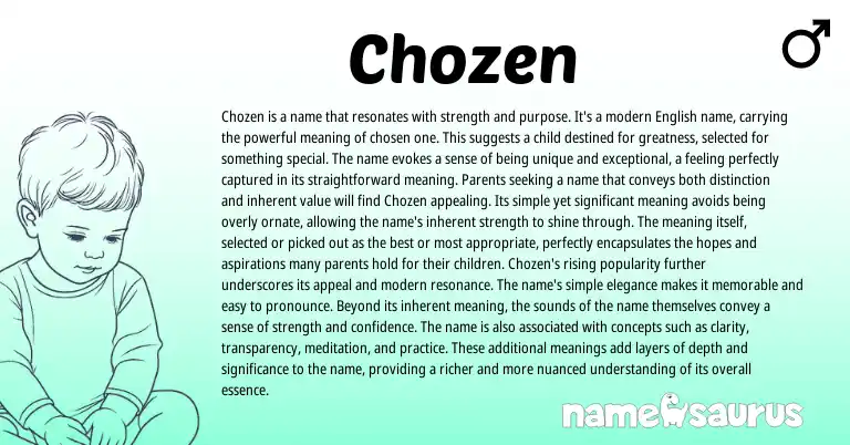 Infographic about Chozen name meaning, Chozen is a name from Indian, English origin(s).