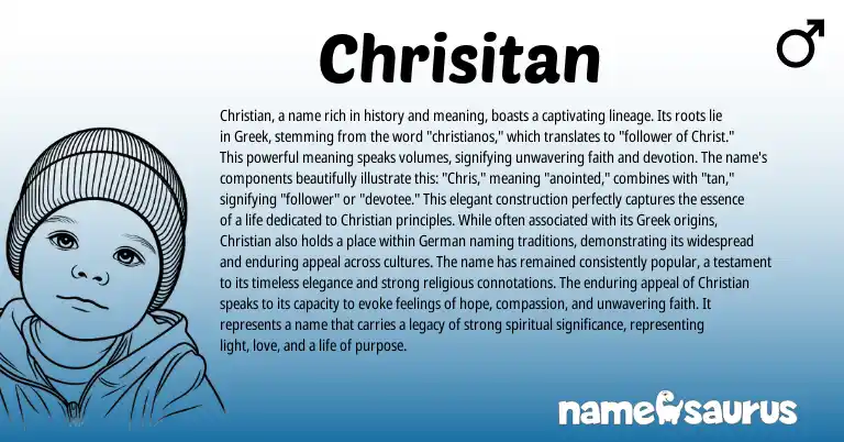 Infographic about Chrisitan name meaning, Chrisitan is a name from Greek origin(s).