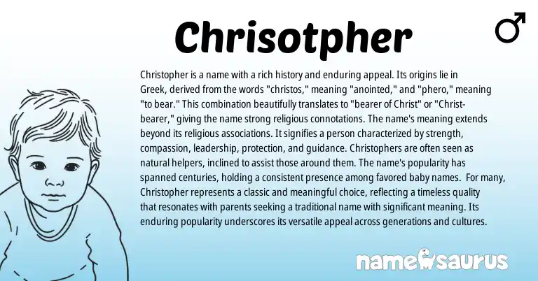 Infographic about Chrisotpher name meaning, Chrisotpher is a name from Greek origin(s).