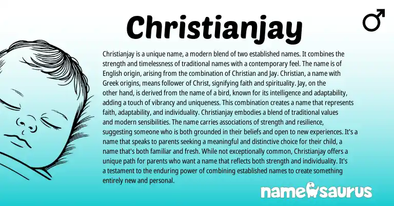 Infographic about Christianjay name meaning, Christianjay is a name from English, Greek origin(s).