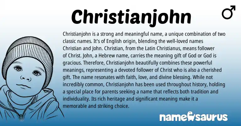 Infographic about Christianjohn name meaning, Christianjohn is a name from Latin, Hebrew, English origin(s).