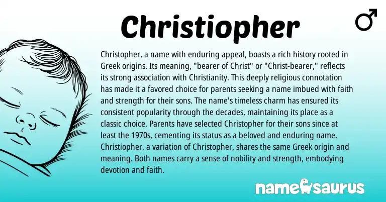 Infographic about Christiopher name meaning, Christiopher is a name from English, Greek origin(s).