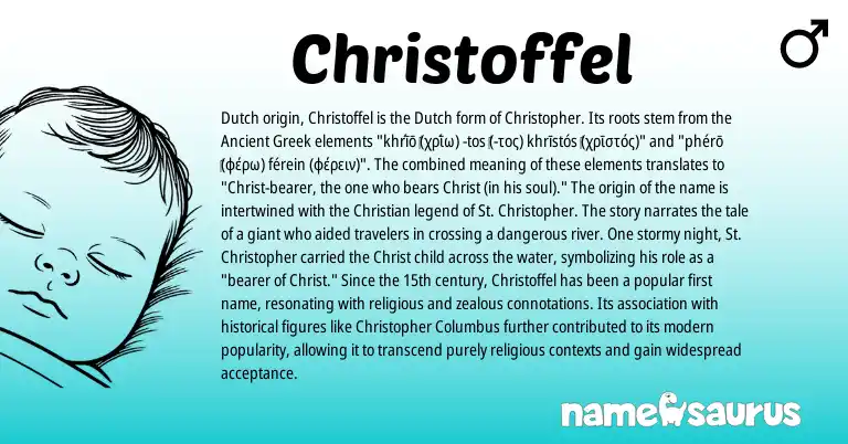 Infographic about Christoffel name meaning, Christoffel is a name from Dutch, Ancient Greek origin(s).