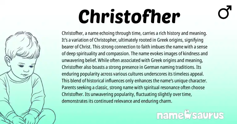 Infographic about Christofher name meaning, Christofher is a name from Greek origin(s).