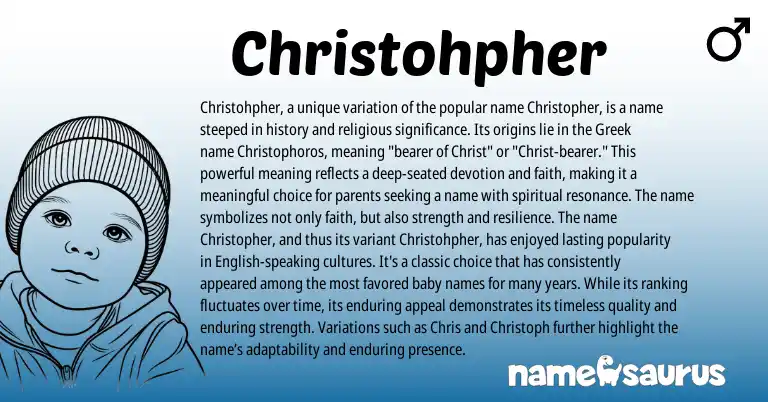 Infographic about Christohpher name meaning, Christohpher is a name from Greek origin(s).