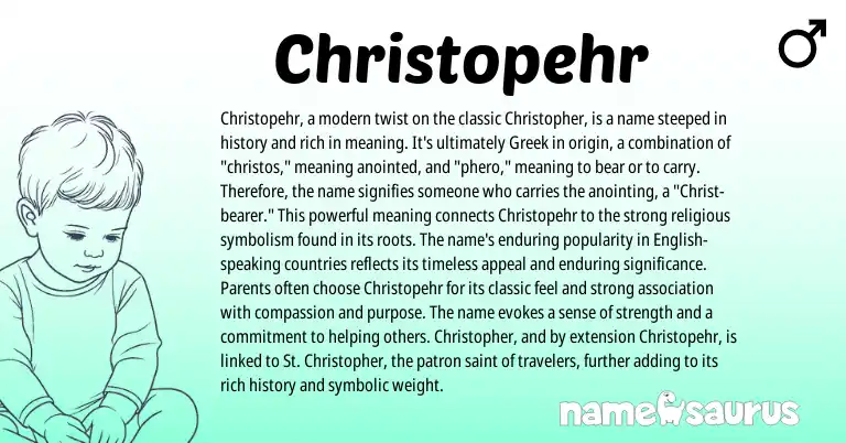 Infographic about Christopehr name meaning, Christopehr is a name from English, Greek origin(s).