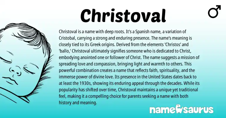 Infographic about Christoval name meaning, Christoval is a name from Spanish, Greek origin(s).