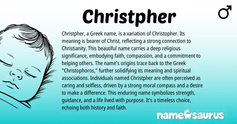 Infographic about Christpher name meaning, Christpher is a name from Greek origin(s).