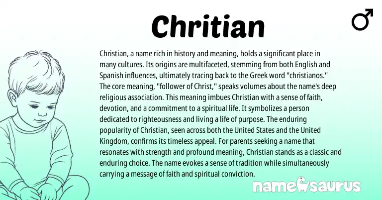 Infographic about Chritian name meaning, Chritian is a name from English, Spanish origin(s).