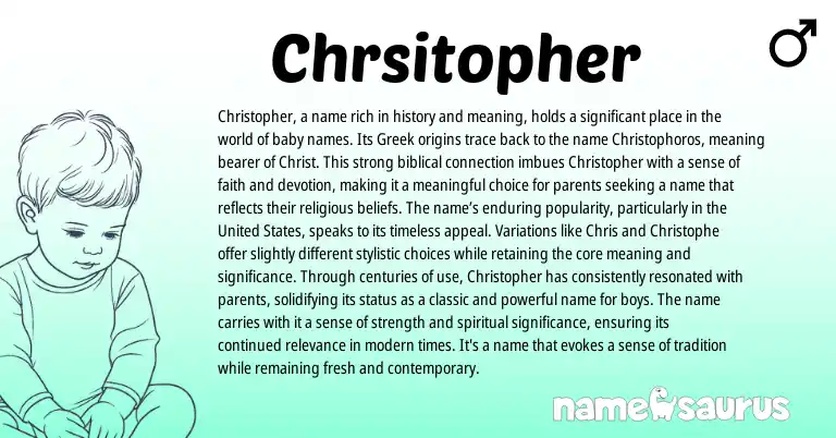 Infographic about Chrsitopher name meaning, Chrsitopher is a name from English, Greek origin(s).