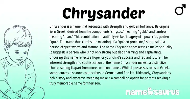 Infographic about Chrysander name meaning, Chrysander is a name from Greek origin(s).