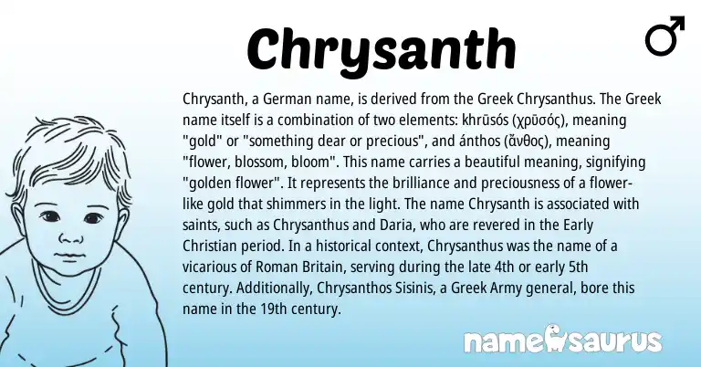 Infographic about Chrysanth name meaning, Chrysanth is a name from German, Roman, Greek origin(s).