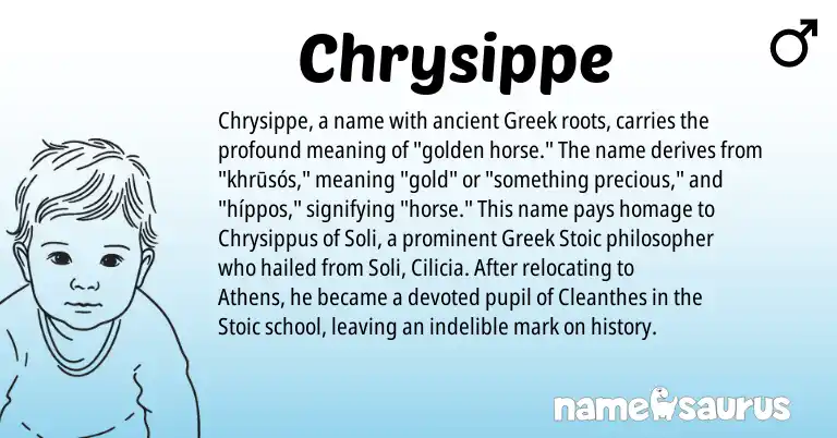 Infographic about Chrysippe name meaning, Chrysippe is a name from Greek origin(s).