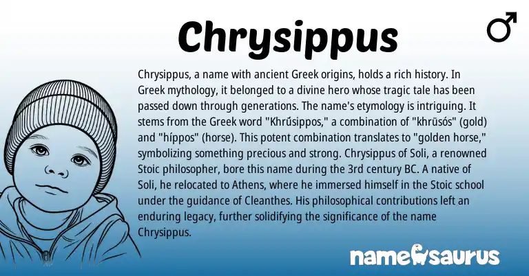 Infographic about Chrysippus name meaning, Chrysippus is a name from Greek origin(s).