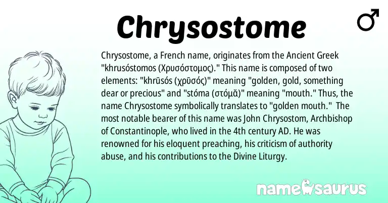 Infographic about Chrysostome name meaning, Chrysostome is a name from Ancient Greek, French origin(s).