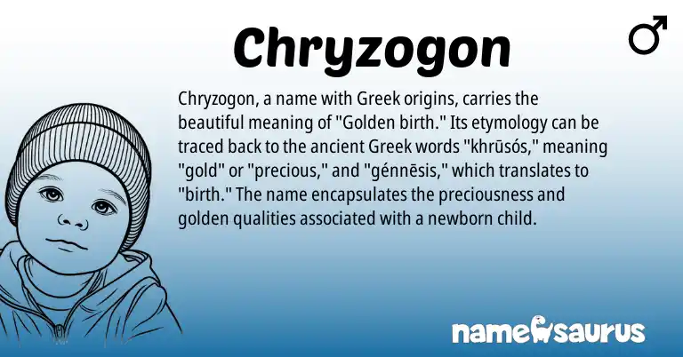 Infographic about Chryzogon name meaning, Chryzogon is a name from Greek origin(s).