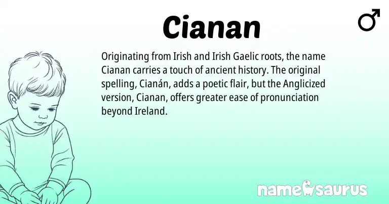 Infographic about Cianan name meaning, Cianan is a name from Irish, Gaelic, Ireland origin(s).