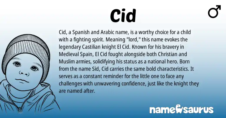 Infographic about Cid name meaning, Cid is a name from Spain, Spanish, Arabic, Muslim origin(s).