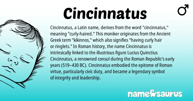 Infographic about Cincinnatus name meaning, Cincinnatus is a name from Roman, Ancient Greek, Latin origin(s).