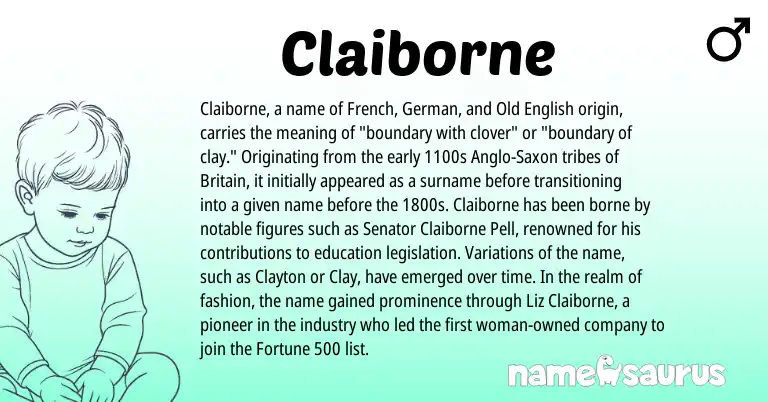 Infographic about Claiborne name meaning, Claiborne is a name from German, French, Anglo-Saxon, Old English origin(s).