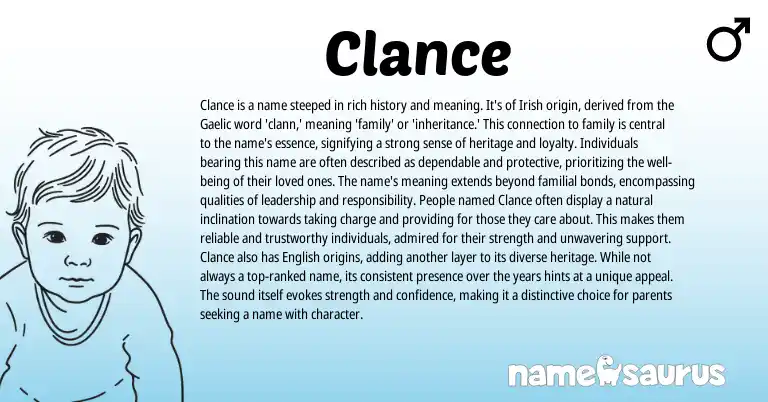 Infographic about Clance name meaning, Clance is a name from Gaelic, English, Irish origin(s).