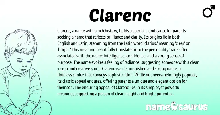 Infographic about Clarenc name meaning, Clarenc is a name from Latin, English origin(s).