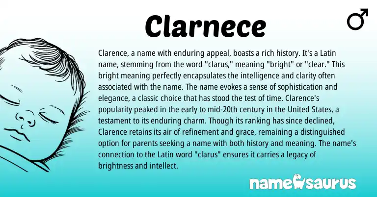 Infographic about Clarnece name meaning, Clarnece is a name from Latin, English origin(s).