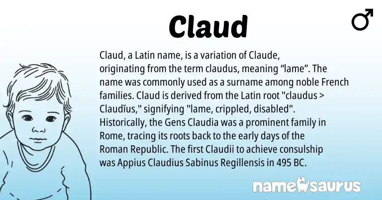 Infographic about Claud name meaning, Claud is a name from Roman, French, Latin origin(s).
