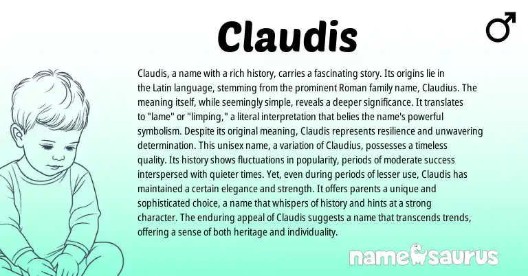 Infographic about Claudis name meaning, Claudis is a name from Latin, Roman origin(s).