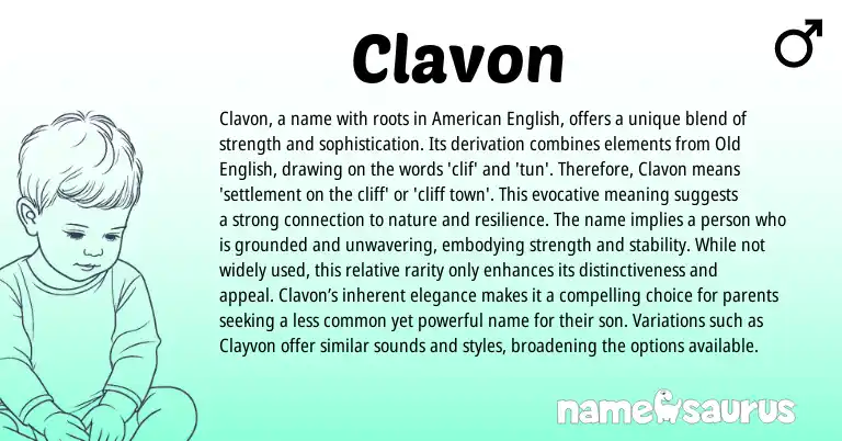 Infographic about Clavon name meaning, Clavon is a name from English origin(s).