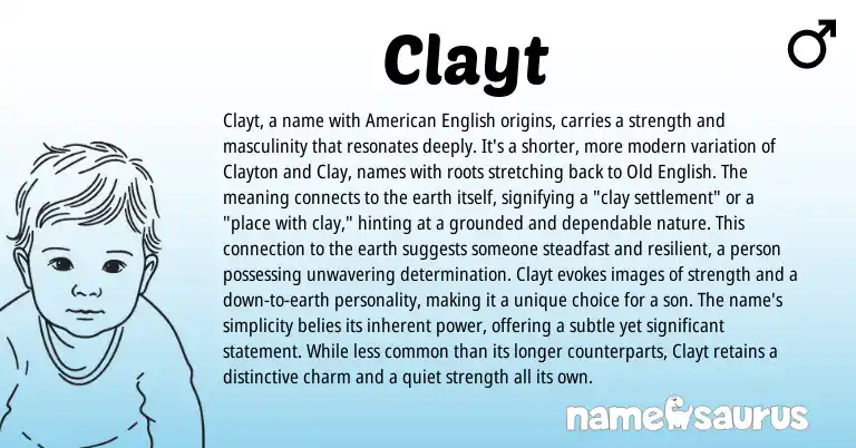Infographic about Clayt name meaning, Clayt is a name from English origin(s).