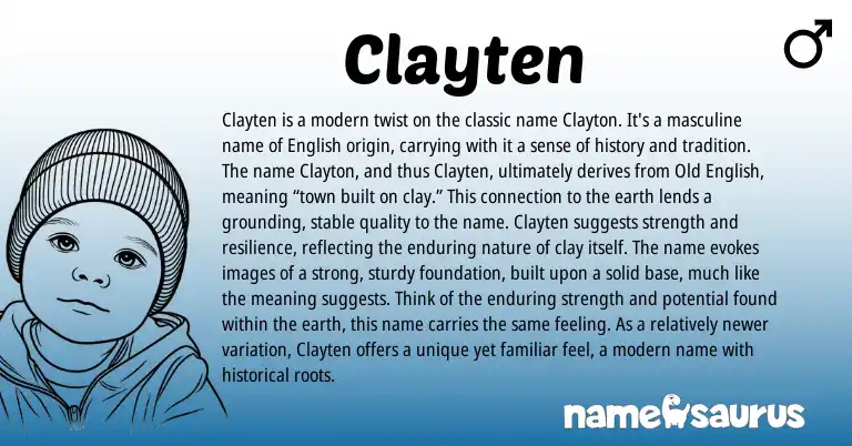 Infographic about Clayten name meaning, Clayten is a name from English origin(s).