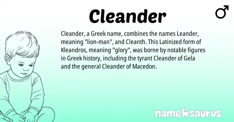 Infographic about Cleander name meaning, Cleander is a name from Greek origin(s).