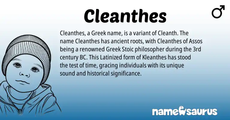 Infographic about Cleanthes name meaning, Cleanthes is a name from Greek origin(s).