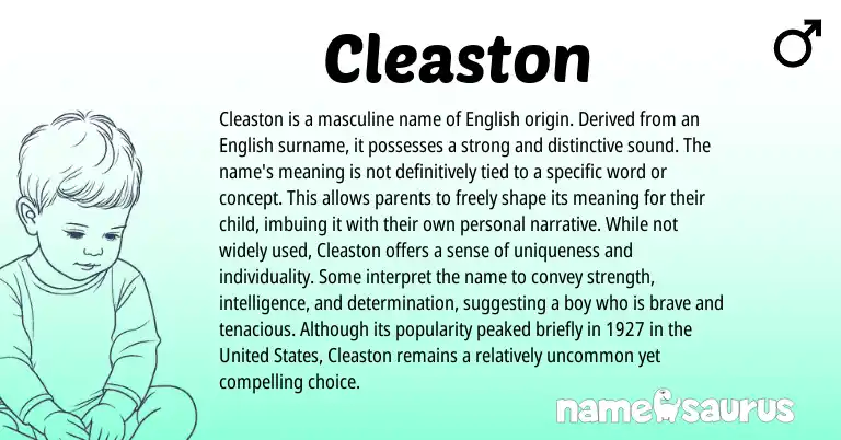 Infographic about Cleaston name meaning, Cleaston is a name from English origin(s).