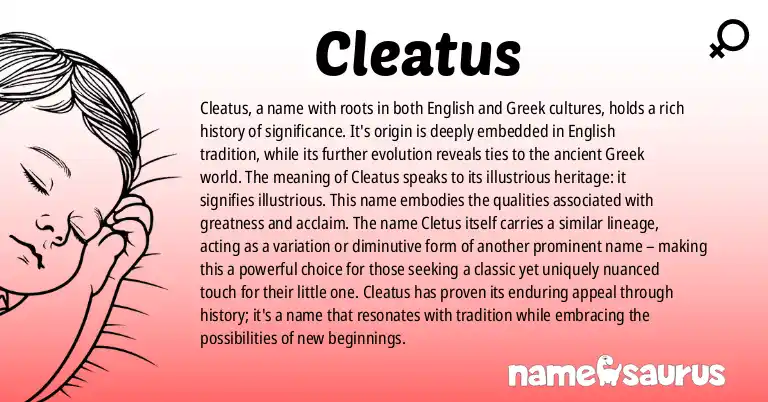 Infographic about Cleatus name meaning, Cleatus is a name from English, Greek origin(s).