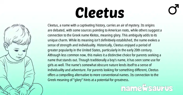 Infographic about Cleetus name meaning, Cleetus is a name from English origin(s).