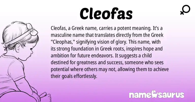 Infographic about Cleofas name meaning, Cleofas is a name from Greek origin(s).