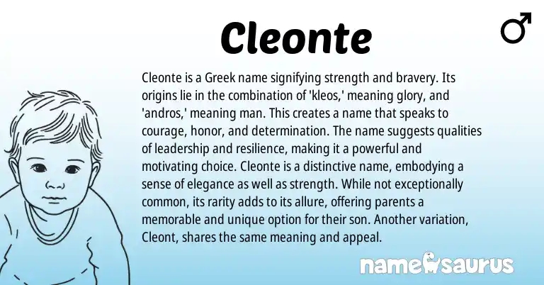 Infographic about Cleonte name meaning, Cleonte is a name from Greek origin(s).