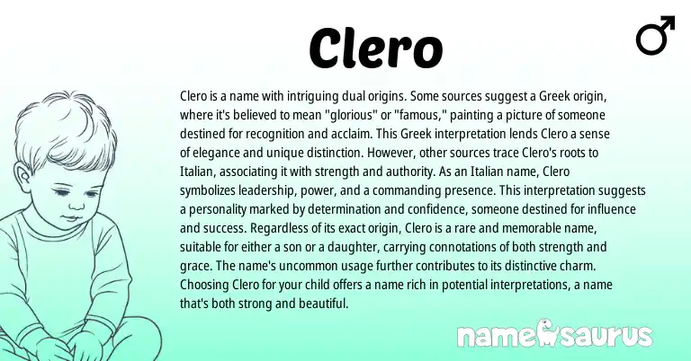 Infographic about Clero name meaning, Clero is a name from Italian, Greek origin(s).