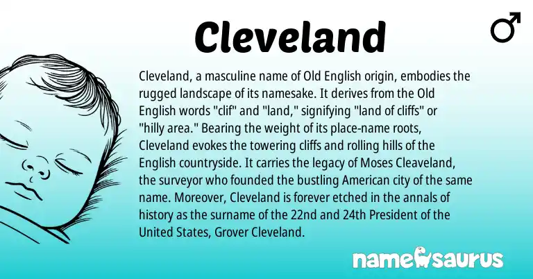 Infographic about Cleveland name meaning, Cleveland is a name from Old English, English, American, United States origin(s).